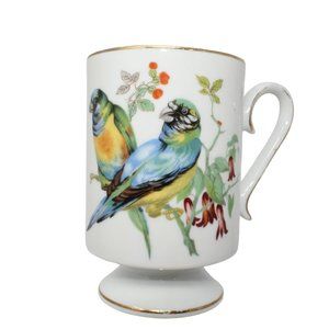 Vintage Royal Crown Blue Yellow Songbirds Floral Coffee Mug Pedestal Cup